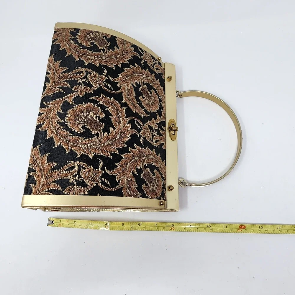VTG 1950s Natalizio Of Miami Handbag‎ Gold Metal Brown Black Paisley Damask MCM